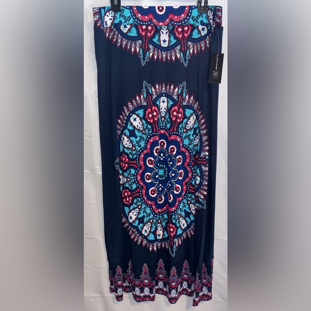 Boho Style Maxi Skirt w/ Rhinestones Blue Red & White Size XL NWT